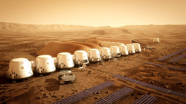 由spacex"红龙"飞船拼凑成的"火星一号"基地构想图.